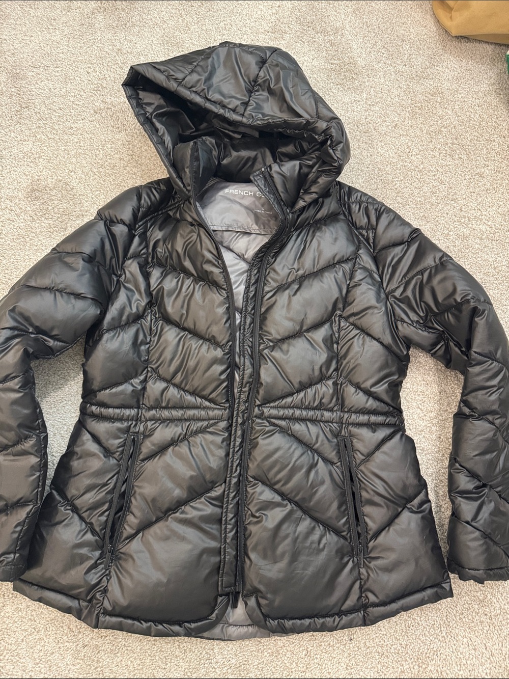 French Connection Black Quilted Hooded Women's Puffer Coat